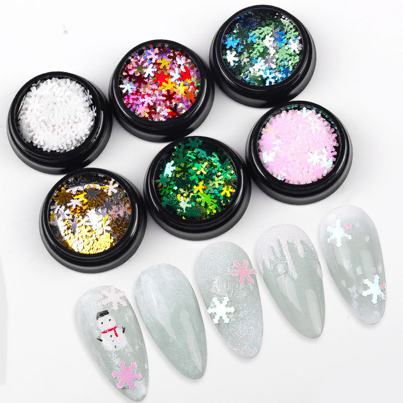 1box Christmas Gold Glitter Nail Art Snowflake Flakes Slice Sequins Mixed Decals DIY 3D Manicure Decorations charms