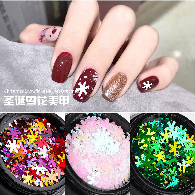 1box Christmas Gold Glitter Nail Art Snowflake Flakes Slice Sequins Mixed Decals DIY 3D Manicure Decorations charms