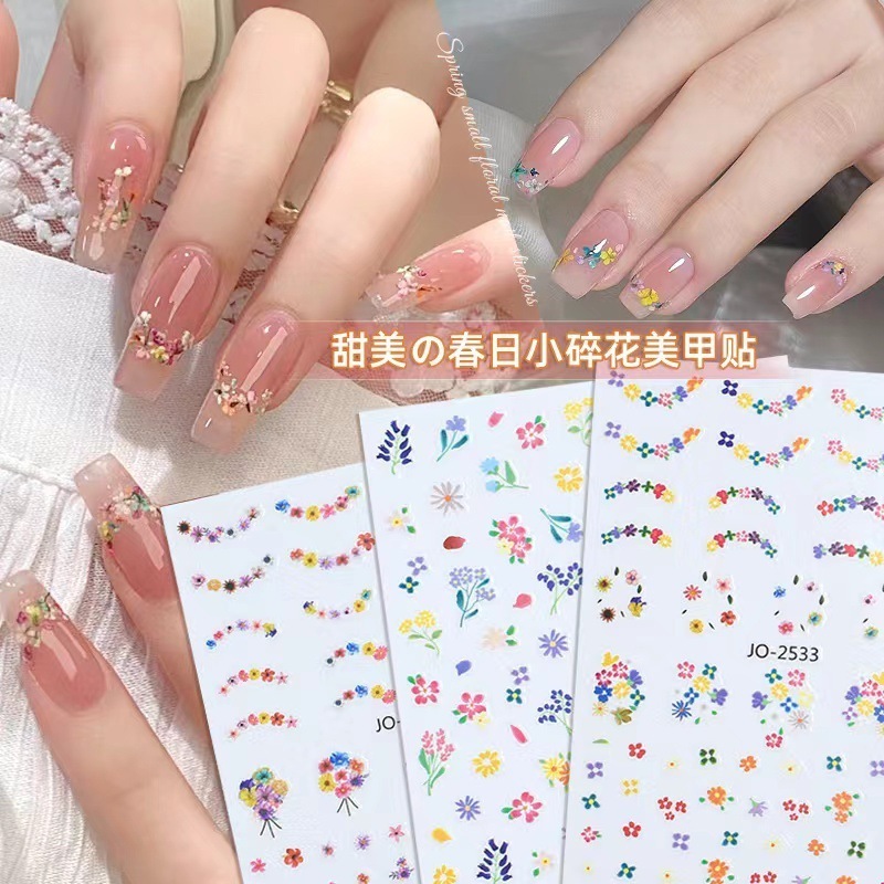 Spring Little Fragmented Flower Nail Stickers 2024 New Oil Painting Style Small Daisy Rose Lavender Nail Decoration Popular