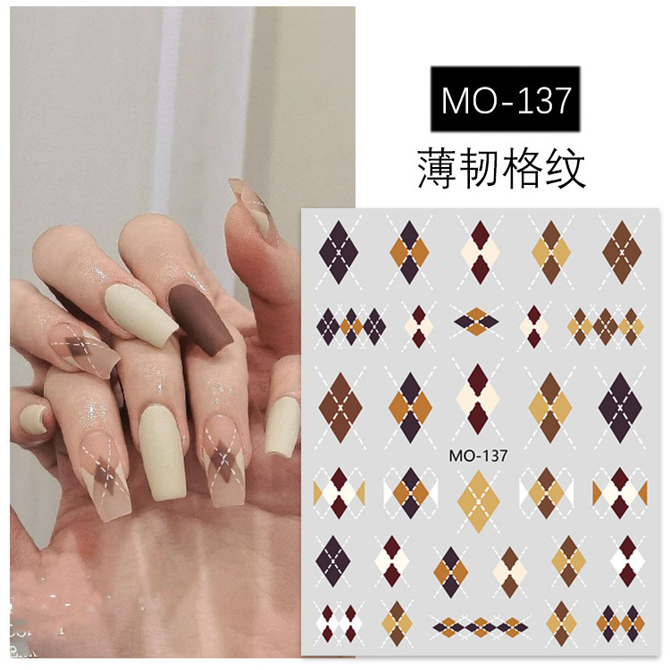 Autumn Caramel Brown Beige Grid Nail Jewelry Sticker Nail Art Sliders Manicure Polish Decal Wrap Decorations Wholesale