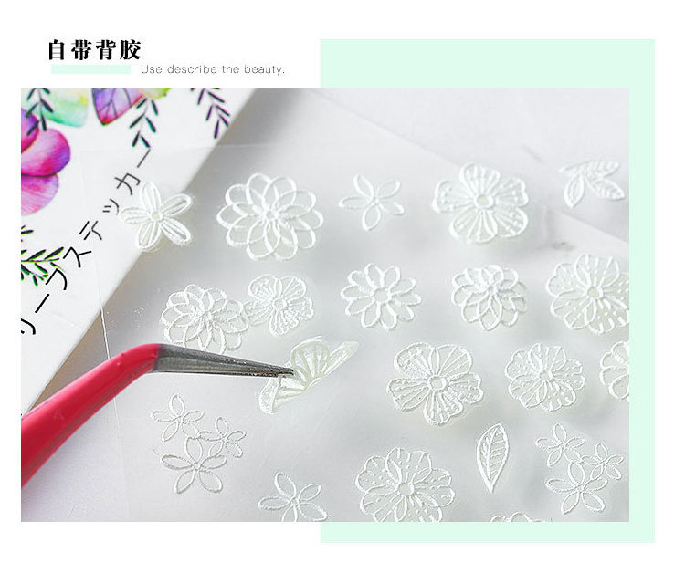 2023 popular nail art sticker 5d Embossed Japanese daisy flower leaf lace gem decoration stickers