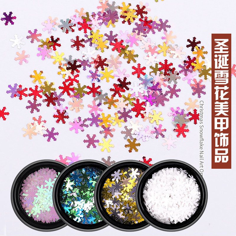 1box Christmas Gold Glitter Nail Art Snowflake Flakes Slice Sequins Mixed Decals DIY 3D Manicure Decorations charms