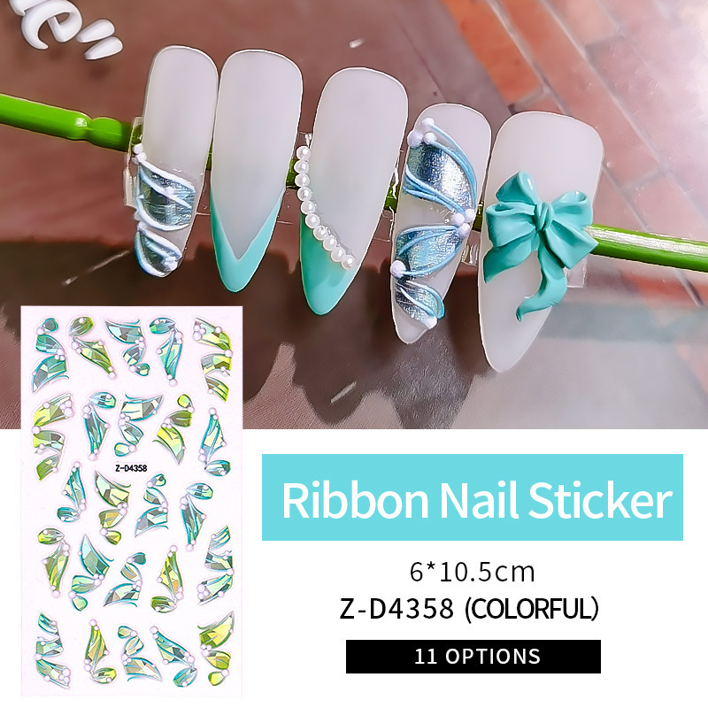 5D Decals Ribbon Nail Art Stickers Fairy Embossed Nails Sticker Glitter Ballet Line Self-Adhesive Charm DIY Manicure Decorations