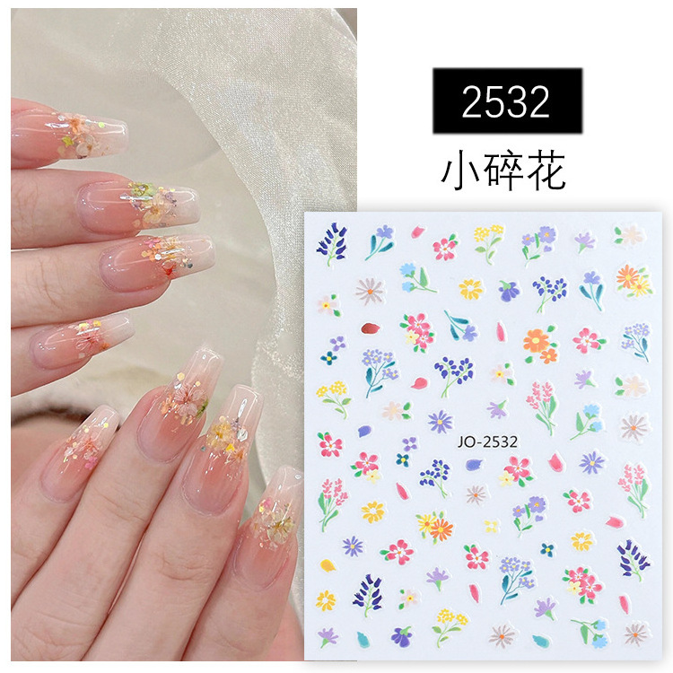 Spring Little Fragmented Flower Nail Stickers 2024 New Oil Painting Style Small Daisy Rose Lavender Nail Decoration Popular