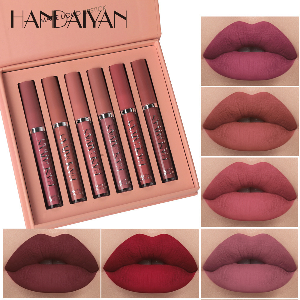 HANDAIYAN 6Colors/Sets Fashion Liquid Matte Lipstick Lipgloss Sets Natural Moisturizer Waterproof Velvet Lip Glosses Gift Box