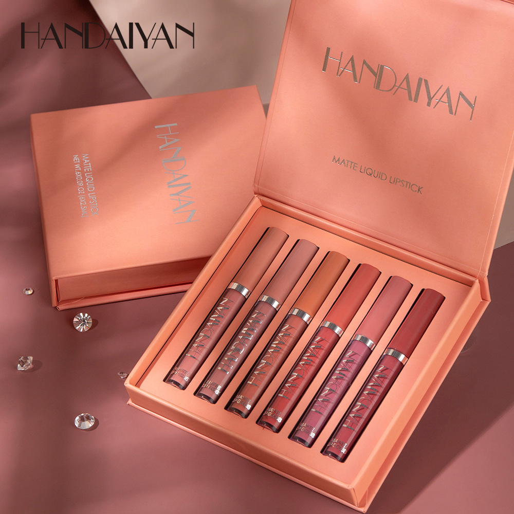 HANDAIYAN 6Colors/Sets Fashion Liquid Matte Lipstick Lipgloss Sets Natural Moisturizer Waterproof Velvet Lip Glosses Gift Box