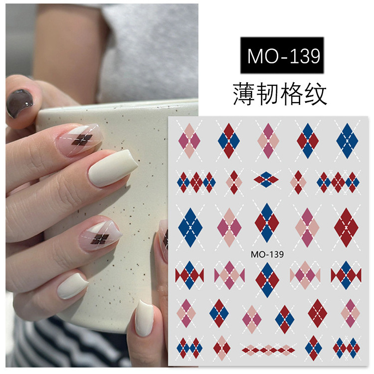 Autumn Caramel Brown Beige Grid Nail Jewelry Sticker Nail Art Sliders Manicure Polish Decal Wrap Decorations Wholesale