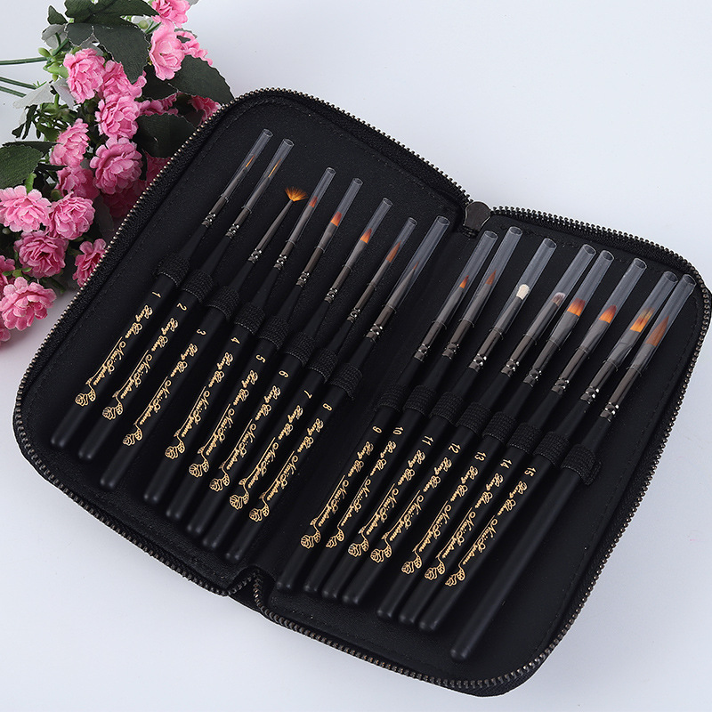 Private label Nail Salon nail art brushes set nail brush and deco set bulk Japanese 16pcs crystal pen drawing pen liner brush