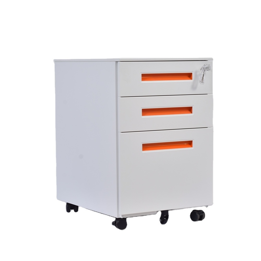 Office Furniture Metal Mobile File Cabinet Steel 3 Drawer Movable Pedestal Iron Filing Cupboard Closets