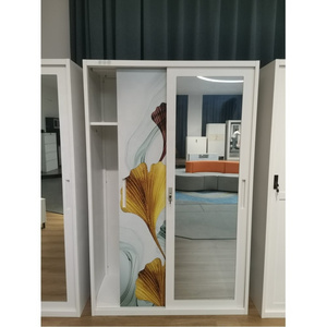 Cheap steel almirah cabinet closet wardrobe steel armoire sliding door metal wardrobe locker With Mirror