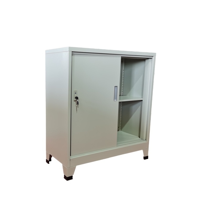 New Design Metal Mini File Cabinet Steel 2 Sliding Door Office Cupboard Iron Stationery Cabinet with Adjustable Shelves