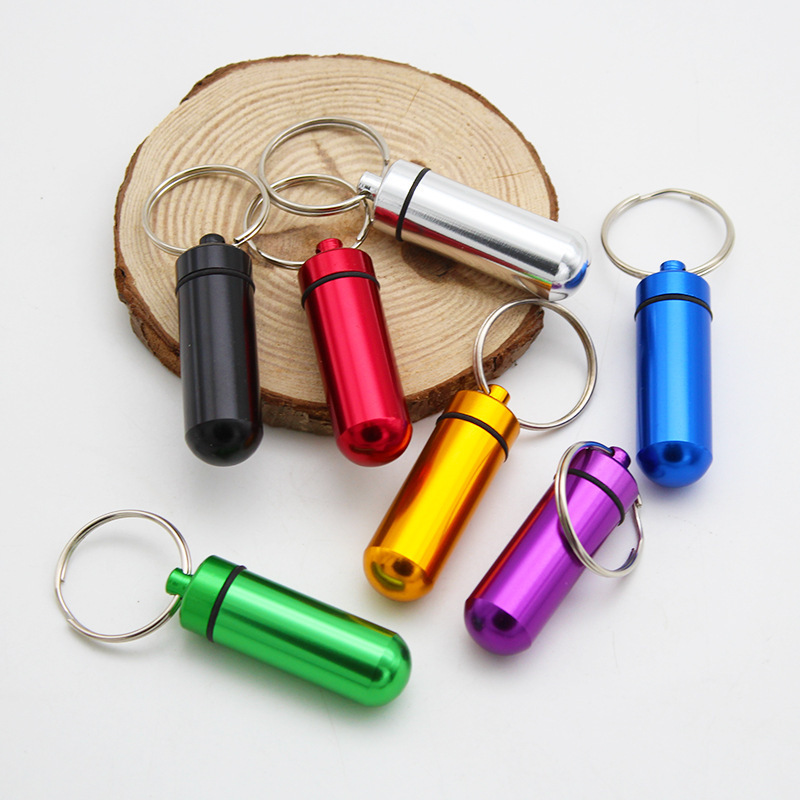 2023 New High Quality mini metal pill box keychain Mini Portable keychain pill holder Sealed Waterproof Metal Medicine Box