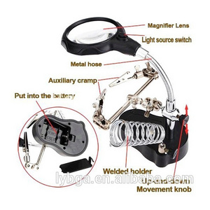 3.5X 12X Helping Hand portable LED Magnifier with Light, Soldering Stand MG16126-A for solder work magnifying glass