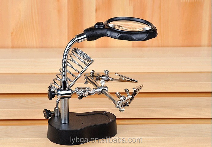 3.5X 12X Helping Hand portable LED Magnifier with Light, Soldering Stand MG16126-A for solder work magnifying glass