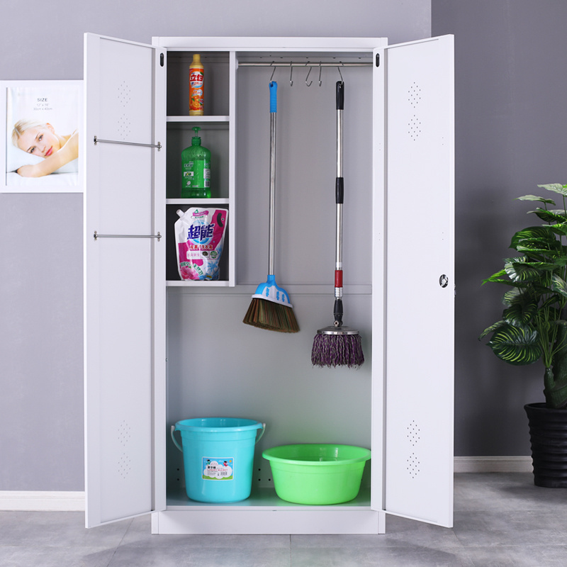 Modern Style Two Door Swing Strong Metal Steel Broom and Mop Storage cabinet