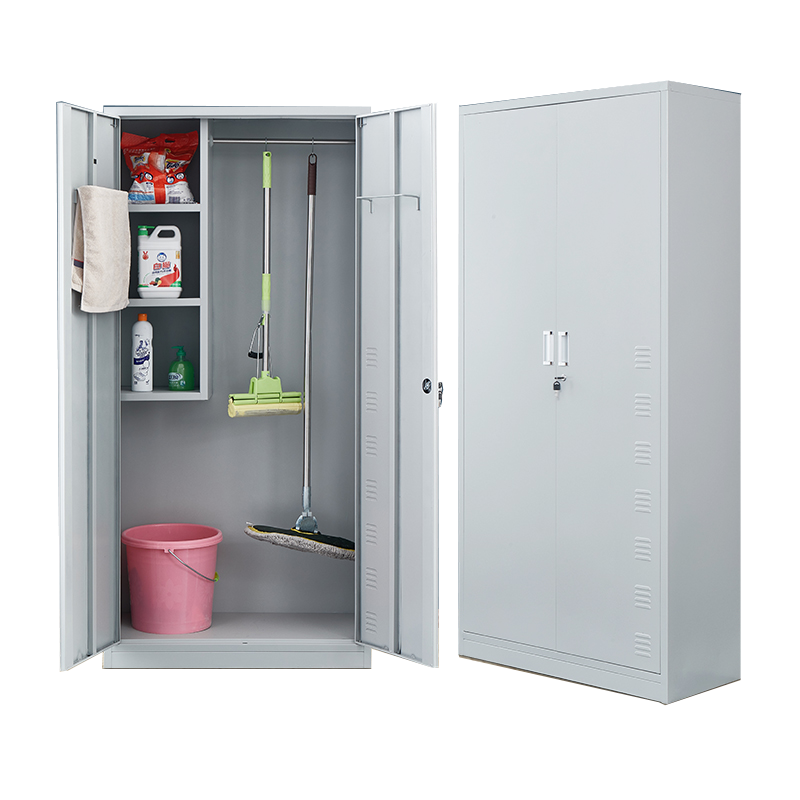 Modern Style Two Door Swing Strong Metal Steel Broom and Mop Storage cabinet