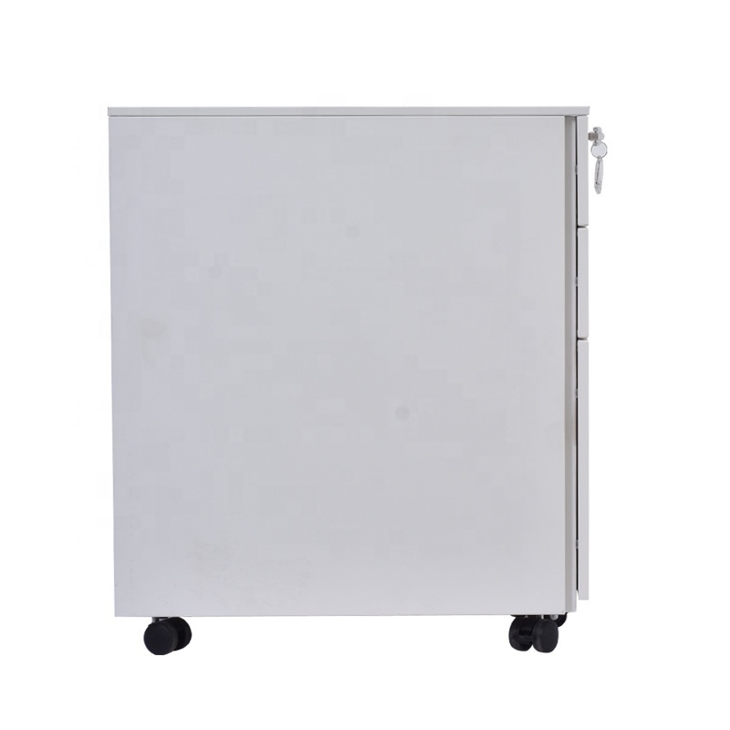 Steel Offical Furnitures Supplier 3 Drawer Metal Office Storage Units Mobile Pedestal Filing Cabinet White