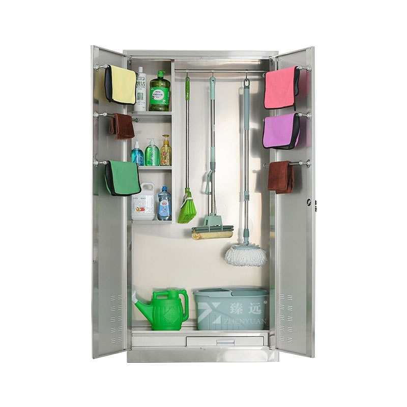 Modern Style Two Door Swing Strong Metal Steel Broom and Mop Storage cabinet