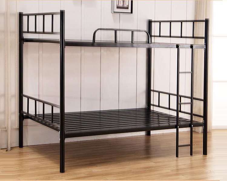 Cheap School Furniture Sets Metal Tubes Frame Accommodation Hostel Bunk Bed For Adult Black