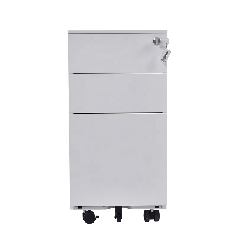 Steel Offical Furnitures Supplier 3 Drawer Metal Office Storage Units Mobile Pedestal Filing Cabinet White