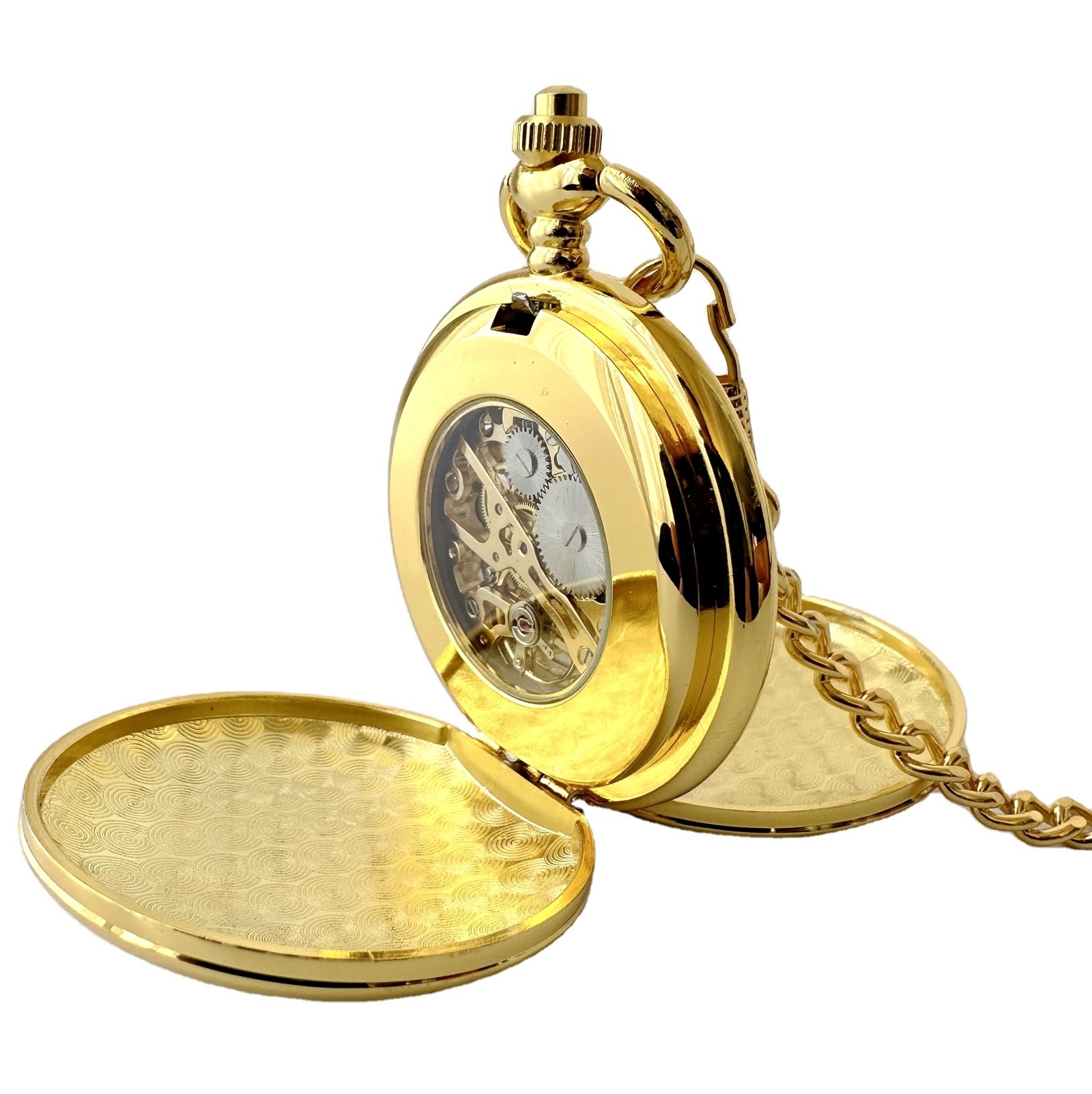 Smooth Gold Retro Hand Wind Double Side Smooth Roman Mechanical Pocket Watches