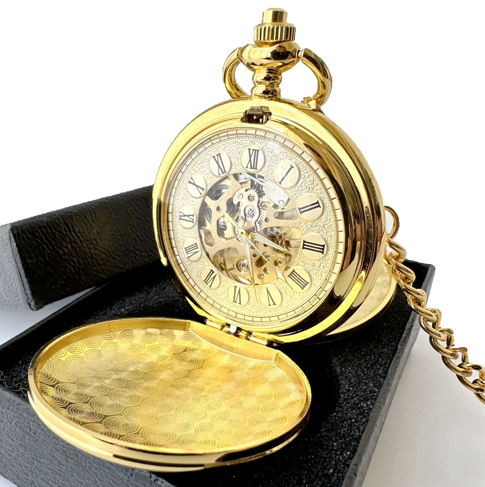 Smooth Gold Retro Hand Wind Double Side Smooth Roman Mechanical Pocket Watches