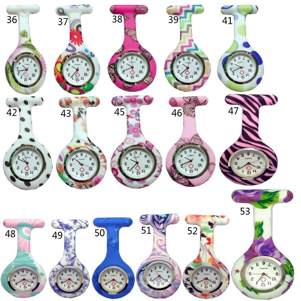 Wholesale Mix 68colors Nurse Fob Pocket Watch Dia 38MM Silicone Leopard Quartz Nurse Watch