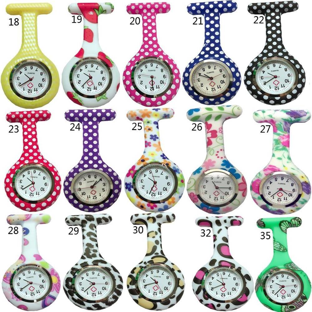 Wholesale Mix 68colors Nurse Fob Pocket Watch Dia 38MM Silicone Leopard Quartz Nurse Watch