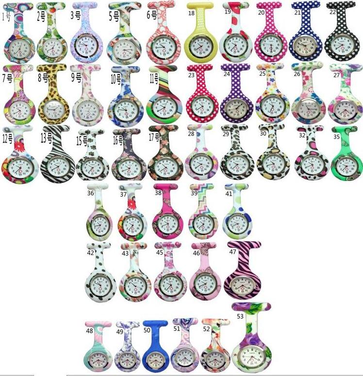 Wholesale Mix 68colors Nurse Fob Pocket Watch Dia 38MM Silicone Leopard Quartz Nurse Watch