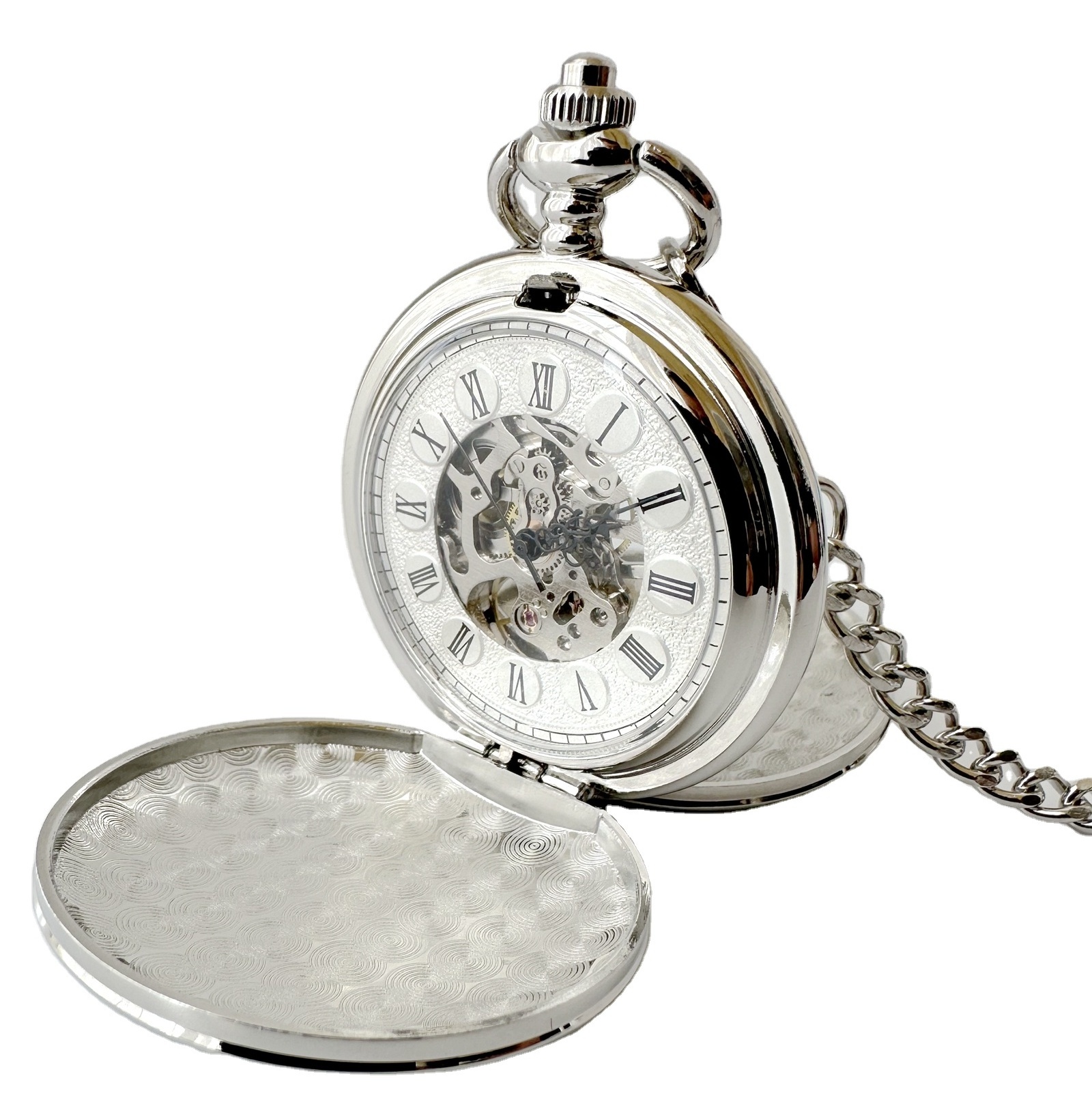 Smooth Gold Retro Hand Wind Double Side Smooth Roman Mechanical Pocket Watches