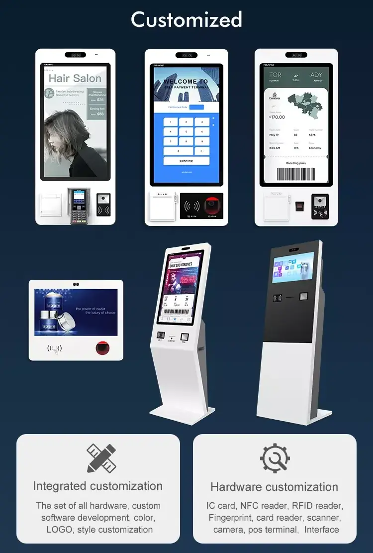 Self service ordering kiosk payment touch screen kiosk machine with printer in restaurant  Credit Card Payment Terminal Kiosk