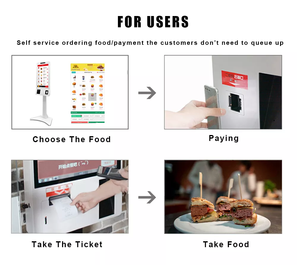 Self service ordering kiosk payment touch screen kiosk machine with printer in restaurant  Credit Card Payment Terminal Kiosk