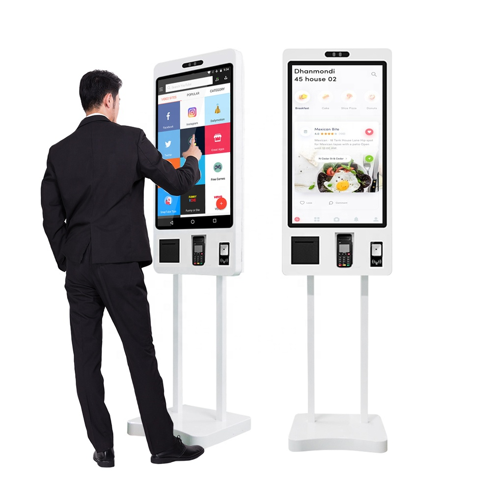 Self service ordering kiosk payment touch screen kiosk machine with printer in restaurant  Credit Card Payment Terminal Kiosk