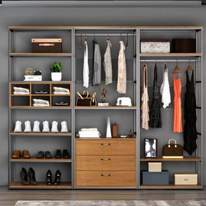 Living room and office Steel and wood walk in wardrobe metal shelf clothes and shoes bag shelves with drawers