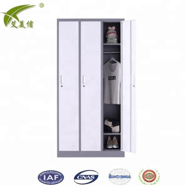 Online shopping 3 door dormitory metal wardrobe locker designs with mirror inside steel 3 person clothes almirah