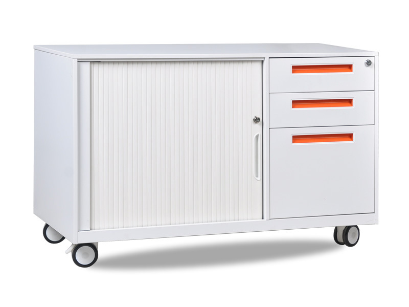 Steel Rolling Shutter Door desk side Combined Storage File Cabinet Office Steel Mobile Pedestal 3 Drawer With Tambour Door