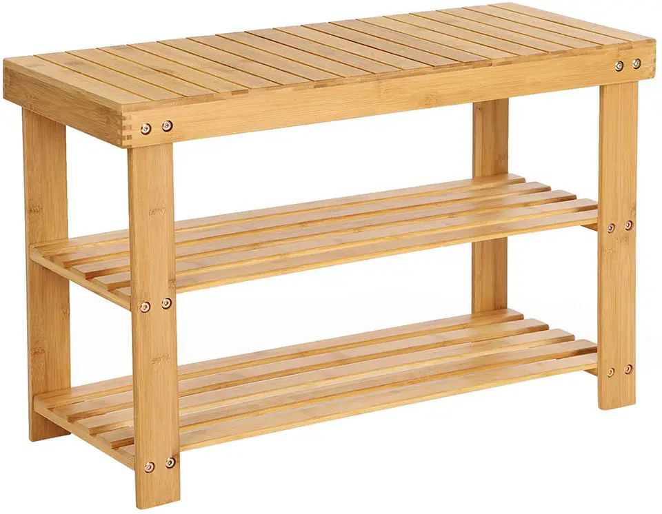 Hot Sale Shoes Storage Shelf Cabinet Rack Bench 3 Tiers Natural Bamboo Shoe Rack