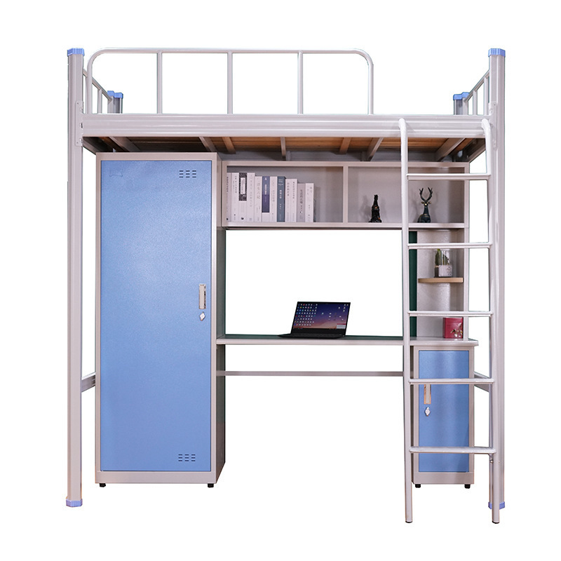 High Quality student dormitory bunk bed frame with desk and wardrobe locker