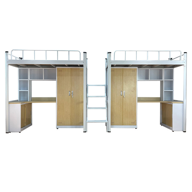 High Quality student dormitory bunk bed frame with desk and wardrobe locker