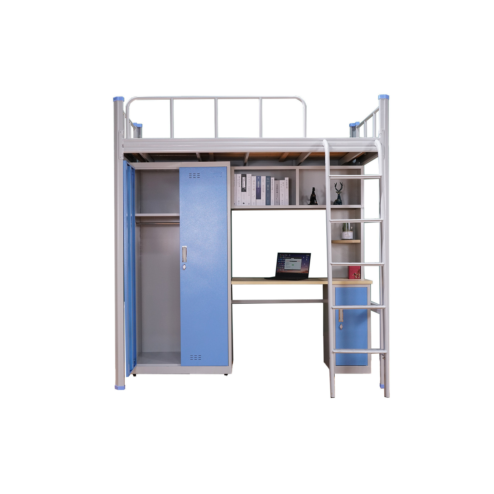 High Quality student dormitory bunk bed frame with desk and wardrobe locker