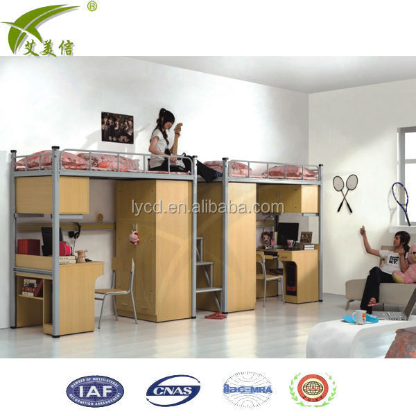 High Quality student dormitory bunk bed frame with desk and wardrobe locker