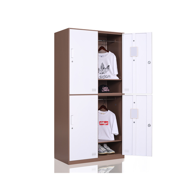 Stainless steel bedroom furniture 4 door wardrobe with mirror