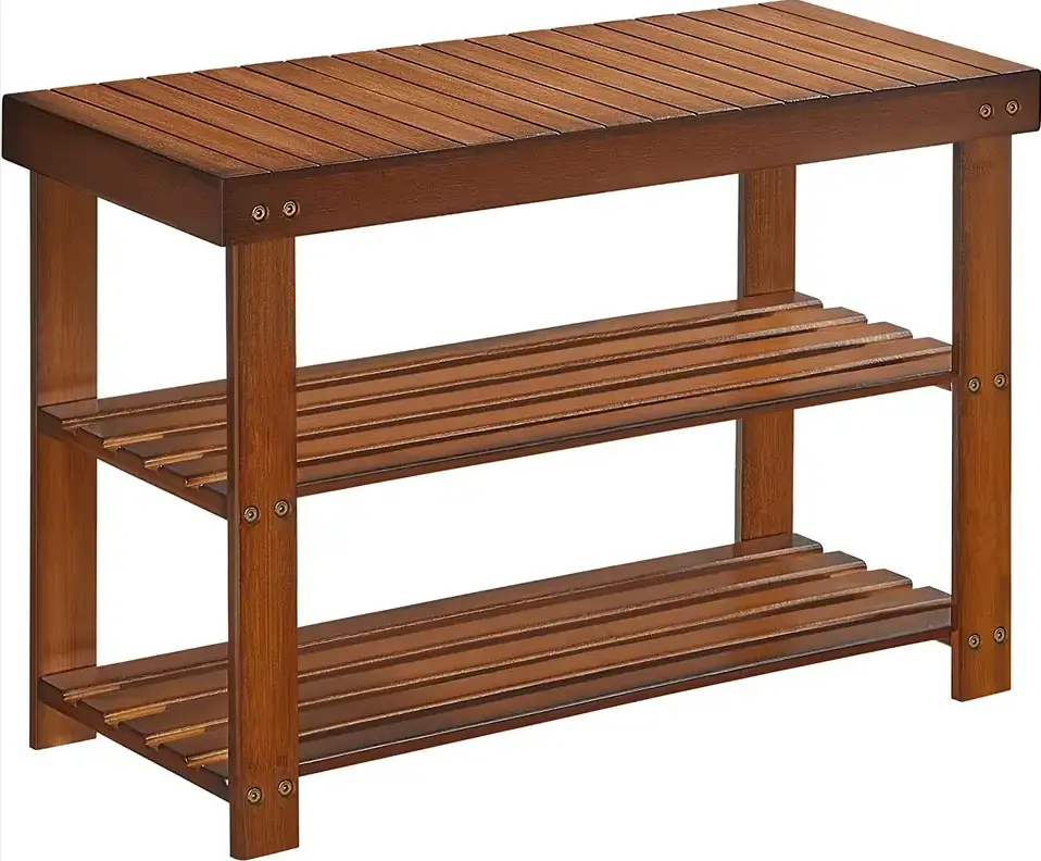 3 Tier Shoe Rack Living Room Entryway Bench Solid Wood Shoe Bench Storage Organizer