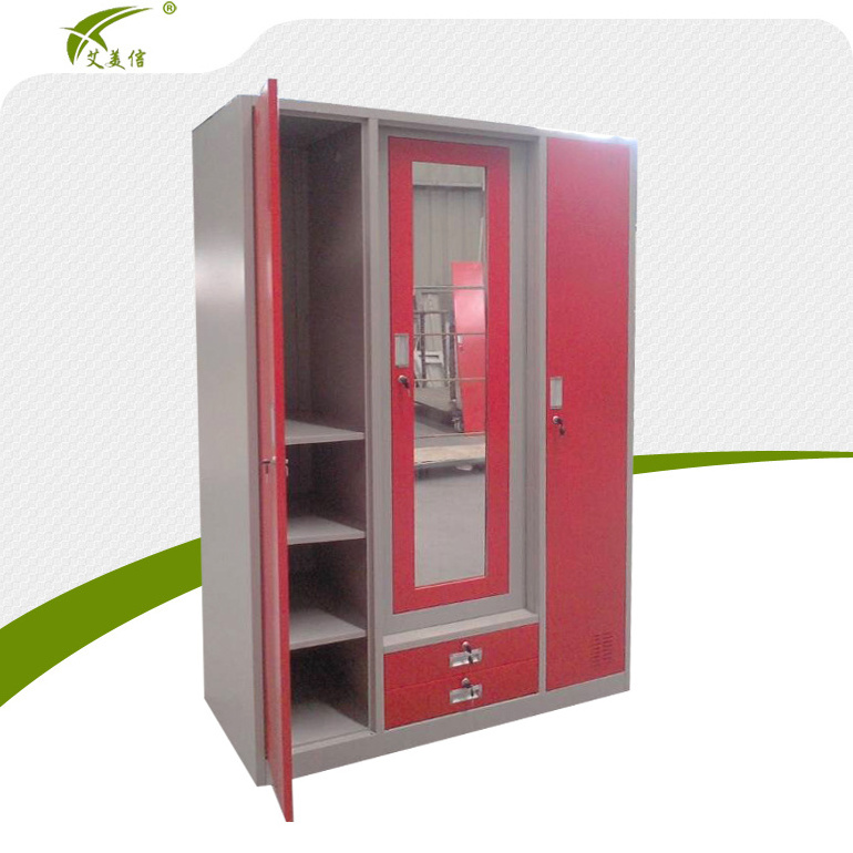 Steel chinese wardrobe/bedroom metal 3 door almirah design iron waterproof wardrobe