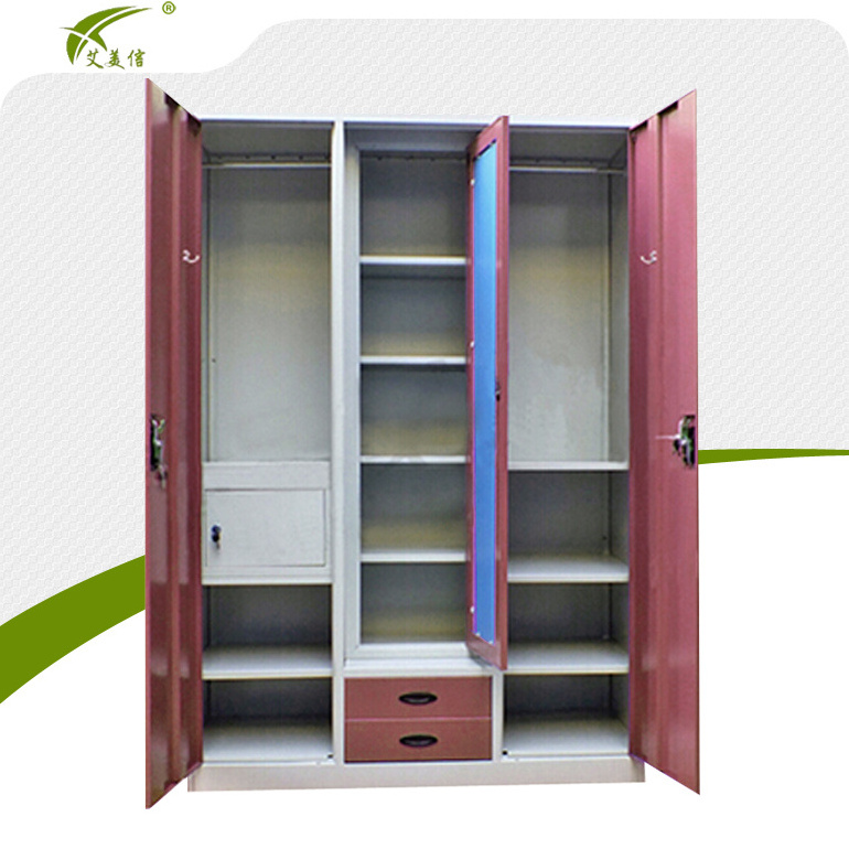 Steel chinese wardrobe/bedroom metal 3 door almirah design iron waterproof wardrobe