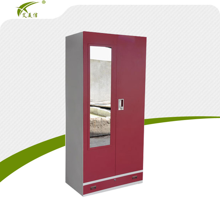 Double door colorful steel bedroom wardrobe design/iron cloth wardrobe