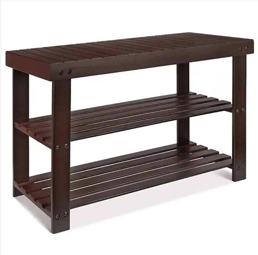 3 Tier Shoe Rack Living Room Entryway Bench Solid Wood Shoe Bench Storage Organizer