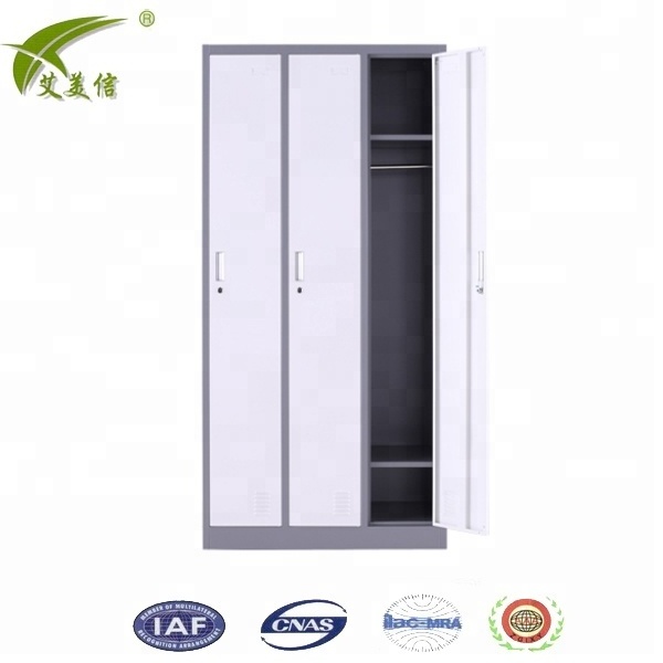 Online shopping 3 door dormitory metal wardrobe locker designs with mirror inside steel 3 person clothes almirah