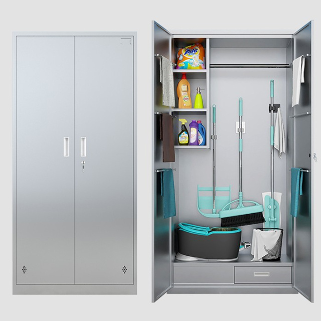 Large space Double Swing Metal Door broom and mop cabinet clean medicine storage cabinet