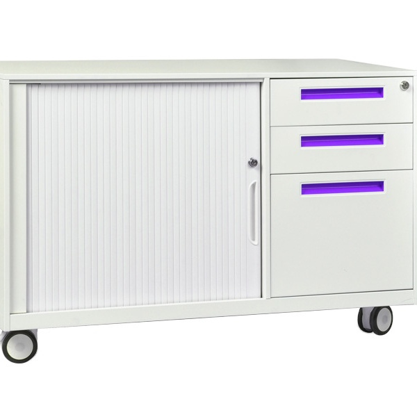 Steel Rolling Shutter Door desk side Combined Storage File Cabinet Office Steel Mobile Pedestal 3 Drawer With Tambour Door